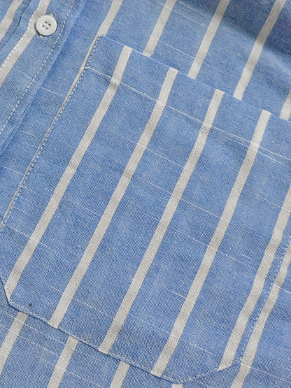Casual Loose Striped Lapel Shirt with Pocket for All Seasons