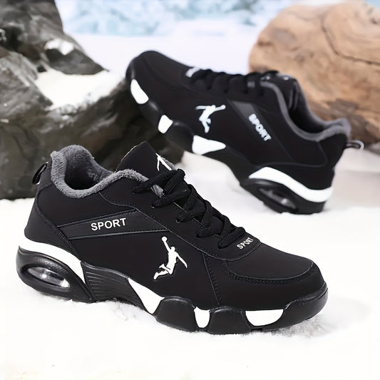 Men's Air Cushion Casual Sneakers - Fleece-Lined Thick Warm Inner PU Upper, Unisex Women Boots, Hiking Shoes, Outdoor Running Snowboots- Geometric Design with Lace Closure for St. Patrick’s Day Halloween Christmas