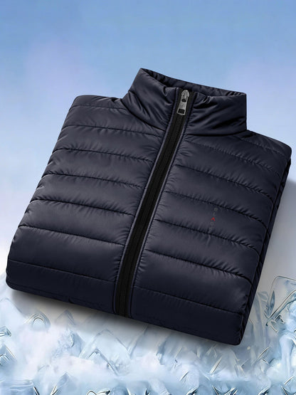 Men's Casual Stand Collar Padded Jacket with Zipper Pockets