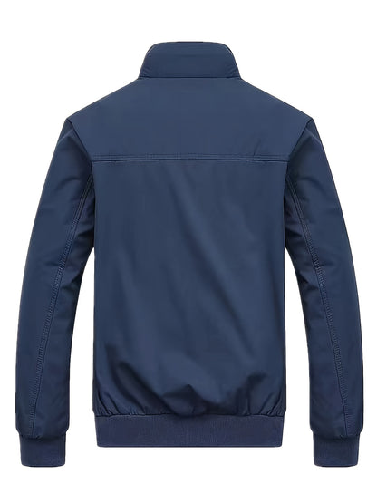 Men's Long Sleeve Zip Up Stand Collar Coat, Business Stand Collar Jacket With Zipper Pockets, Spring Autumn Men's Clothing