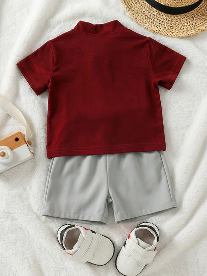 Boys' Summer Stand Collar T-Shirt & Contrast Shorts Set