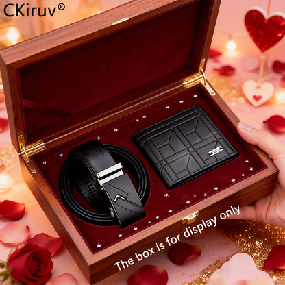 【No Box】2pcs CKIRUV Men's Wallet & Belt Matching Set - Buckle Business Belt & Wallet Combo, no Gift Boxed for, Husband, Boyfriend (Valentine's Day/Father's Day Present), Suitable for Business & Casual Wear