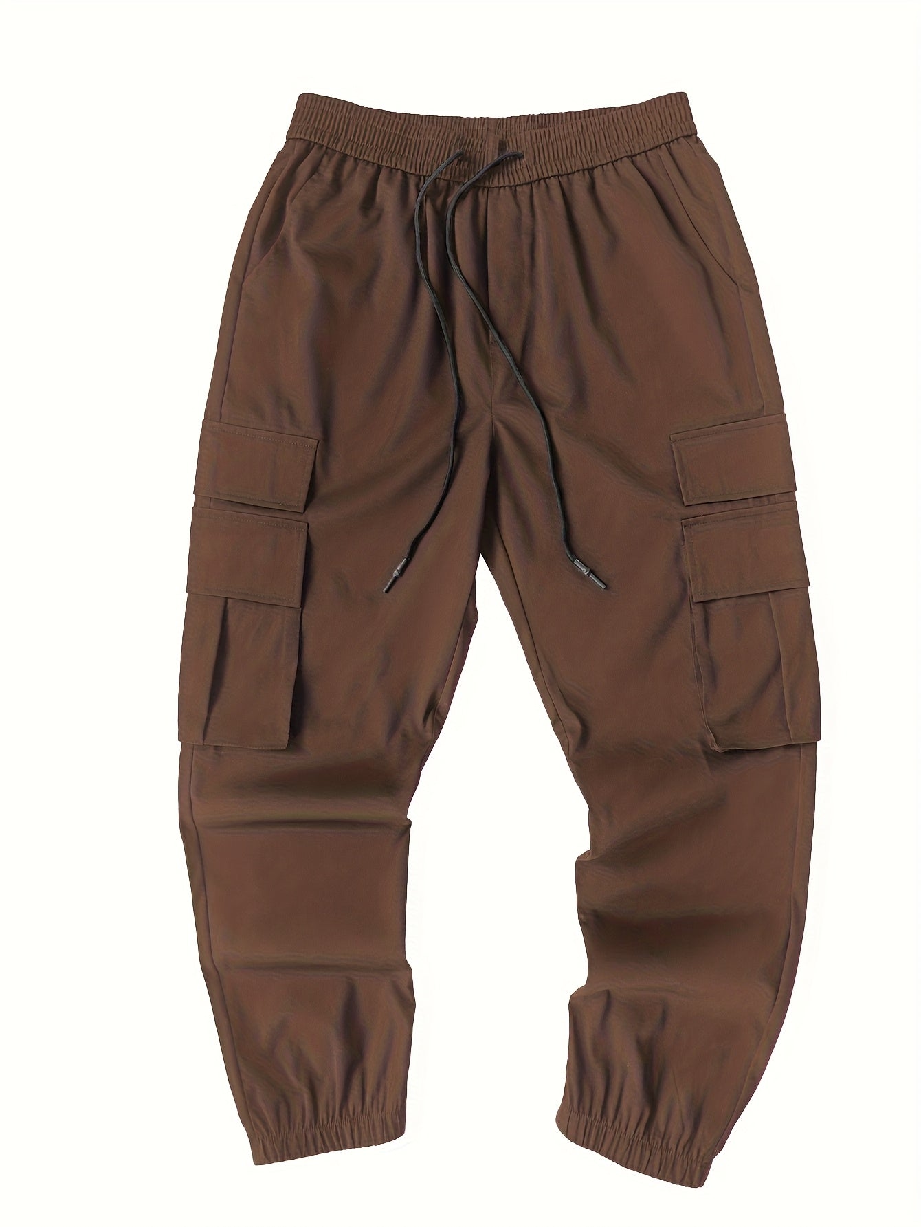 Men's Casual Solid Color Cargo Pants with Drawstring Waist