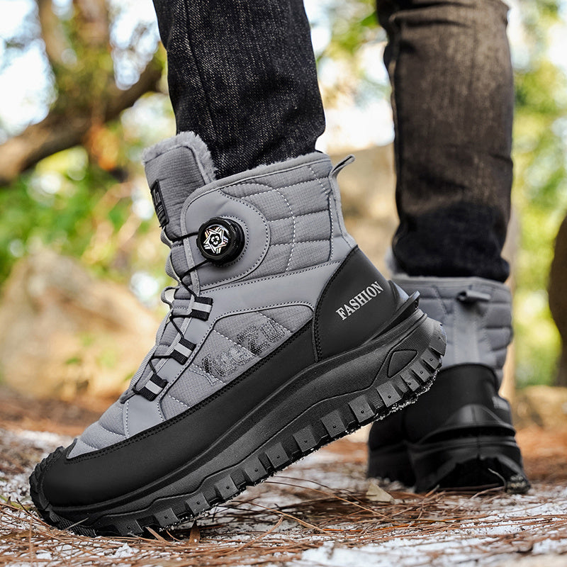 Men's -Lined Snow Boots, Winter Warm Work Boots, Wear-Resistant Outsole Anti-Slip Hiking Boots, Outdoor Trekking Boots, Tactical Work Boots, Gear Pattern Anti-Slip Sole, Snow Mountain Hiking Boots, Professional Outdoor Polar