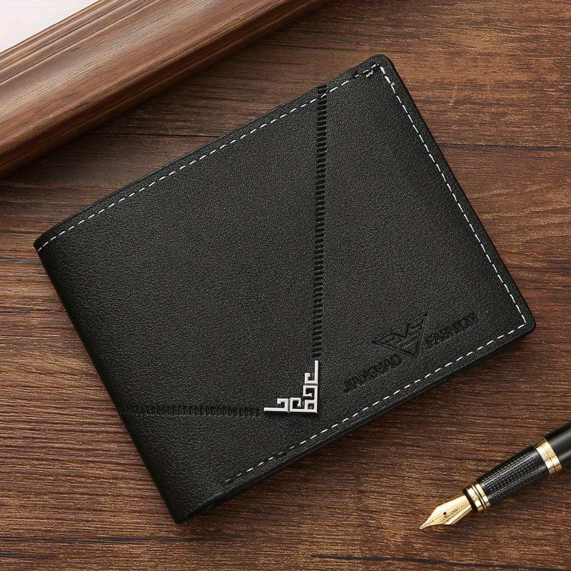 Men's Wallet Short Money Clip, Fashion Multi-card Lychee Pattern Horizontal Splicing PU Leather Clip Christmas Gift