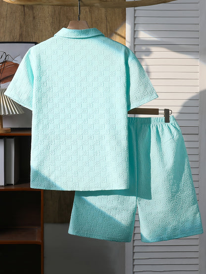 Boys Casual Short-Sleeve Shirt and Shorts Set for Summer