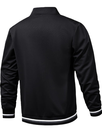 Men'S Pilot Jacket And Casual Pants Set for Spring And Autumn, Featuring a Stylish Ribbed Collar And Available in Three Solid Colors with Straight-Leg Trousers