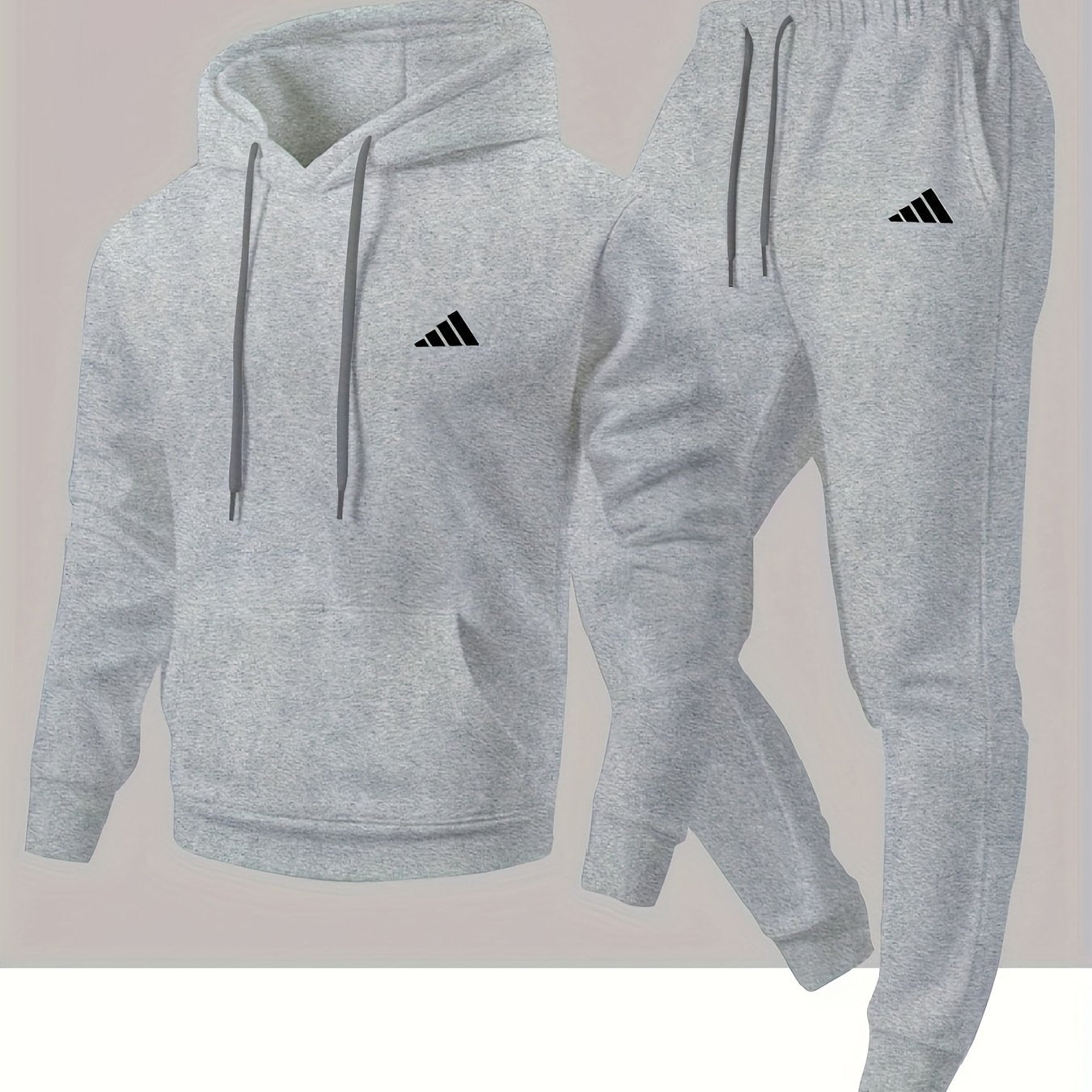 Men'S Trendy And Minimalist Triangular Striped Logo Hoodie And Sweatpants Set for Spring And Autumn, Featuring a Loose And Comfortable Design Suitable for Sports And Leisure, Machine Washable