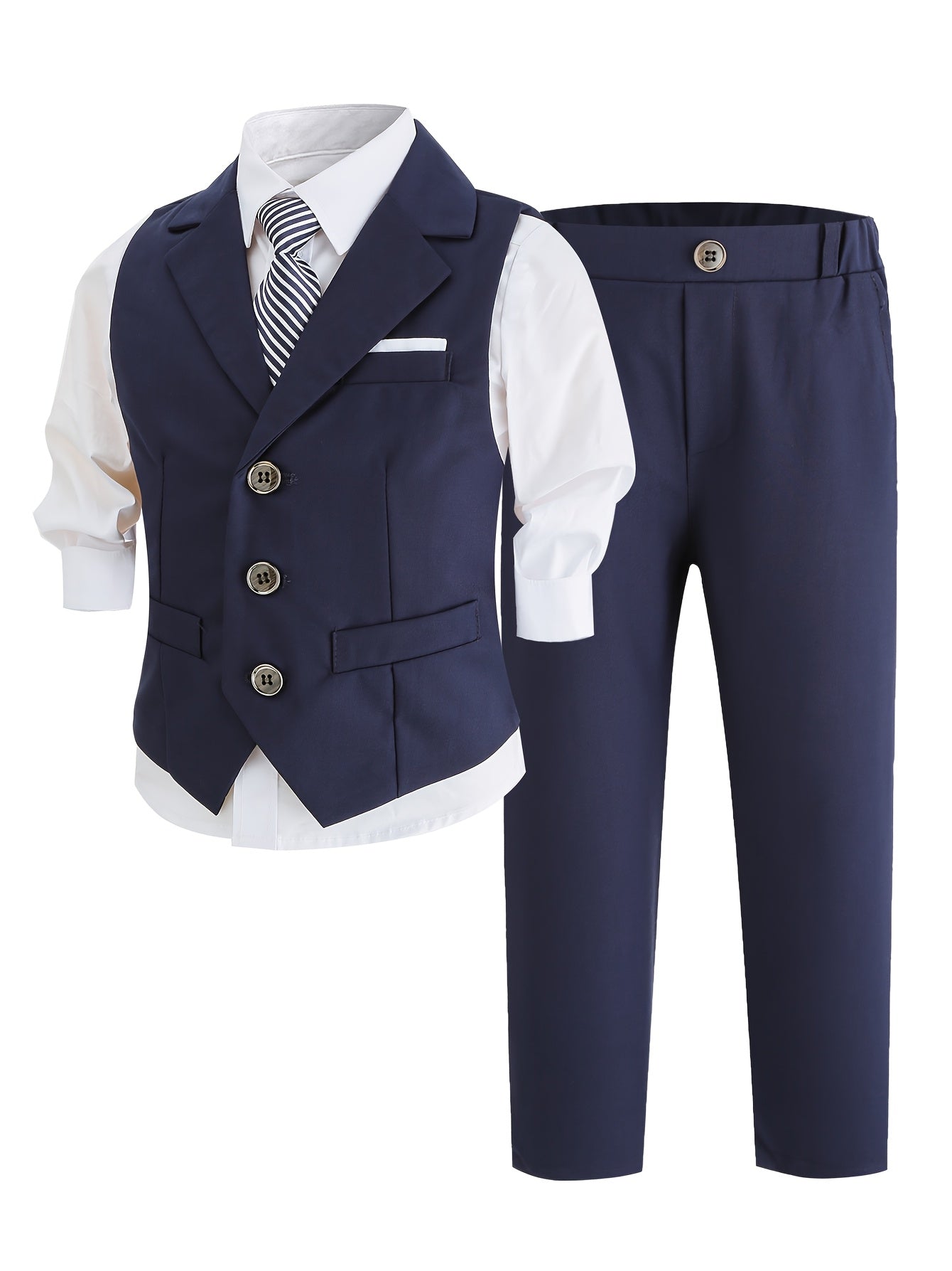 Boys' Summer Casual Dress Set with Vest, Pants & Tie
