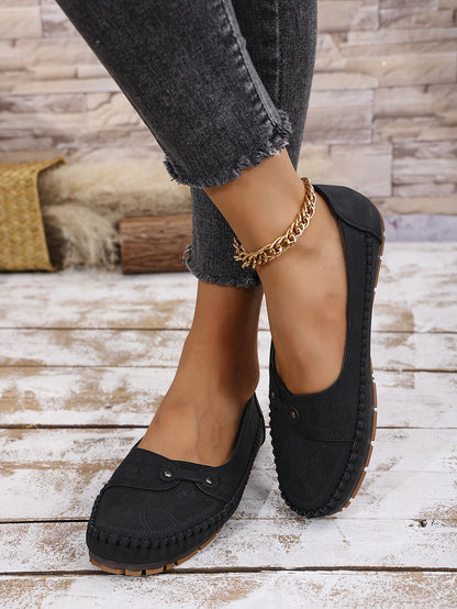 Large Size Trendy Retro Lightweight Metal Buckle Decorative Comfortable Soft Versatile Women's Flat Slip-On Shoes