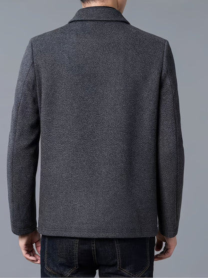 Men's Autumn and Winter Fleece Jacket with Zipper and Turn-up Collar