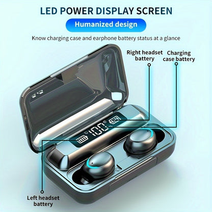 In-Ear TWS Wireless Earbuds with 9D HiFi Stereo Sound, HD Mic, Voice Call, Touch Control, LED Display Charge Case, 800mAh USB Rechargeable Lithium Battery for Gaming - Non, Tangle-Free Cable Included