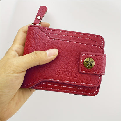 1pc of Casual Vintage Men'S Short Zip Wallet, Coin Purse with Pentagram Copper Buckle Design, Multifunctional Wallet (Christmas Gift)