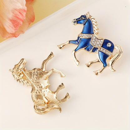 1pc Enamel Dripping Oil Inlaid Rhinestone Pony Fashion Brooch | Creative Ethnic Style Horse Badge Pin, High-End Design Couple Accessories, Exquisite Suit Corsage Party Decoration, Suitable for Christmas, Year of the Horse, Eq