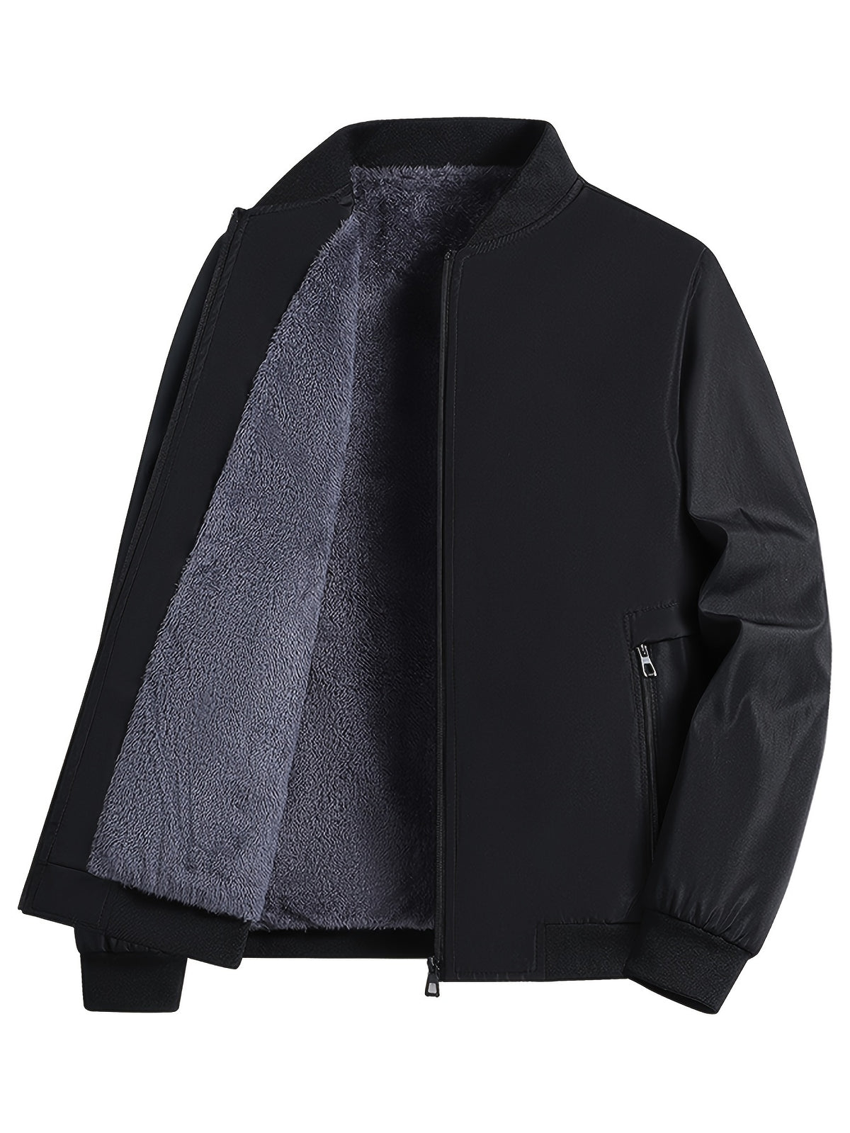 Men's Casual Lined Fleece Jacket with Baseball Collar