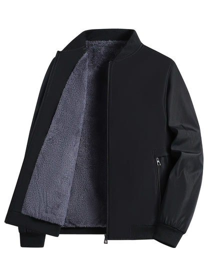 Men's Casual Lined Fleece Jacket with Baseball Collar