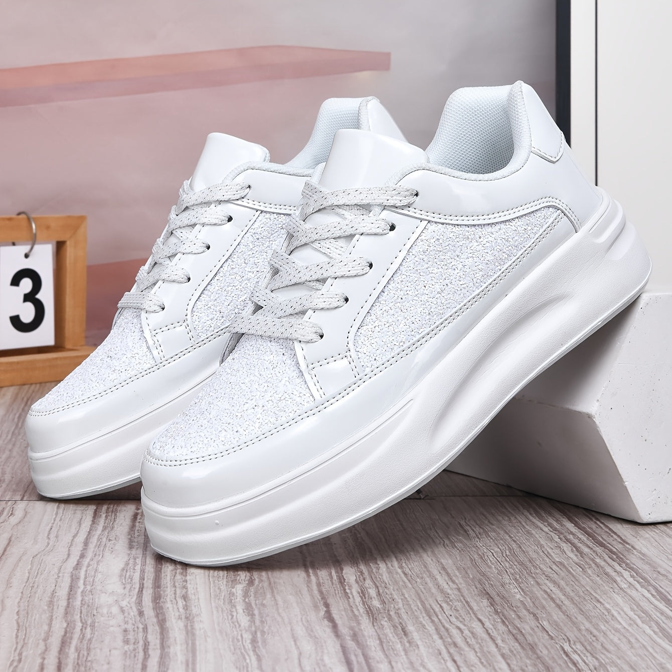 New Casual Sneakers, Fashionable and Versatile Sequined Shoes, Unisex Couple Style, Niche Platform Sneakers, Lightweight and Comfortable, Thick-Soled White and Black Sneakers - ayq