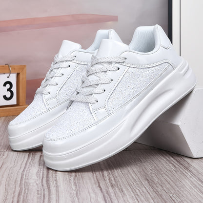 New Casual Sneakers, Fashionable and Versatile Sequined Shoes, Unisex Couple Style, Niche Platform Sneakers, Lightweight and Comfortable, Thick-Soled White and Black Sneakers - ayq