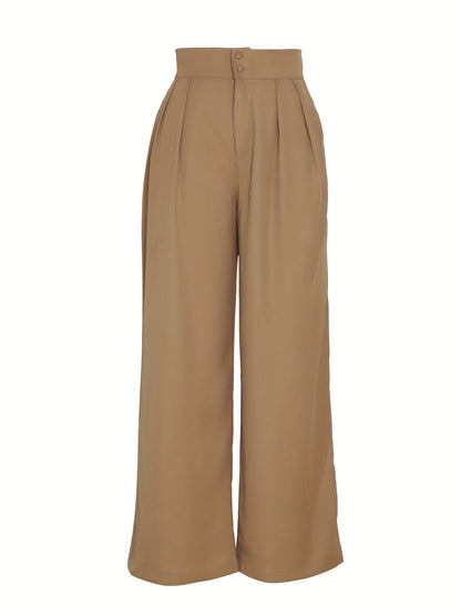 Casual Chic] Կանացի շիկ ֆրանսիական ոճի միագույն սև ծալքավոր տաբատ՝ բարձր գոտկատեղով, լայն ոտքով, պոլիեսթերով, լվացվող մեքենայում՝ կատարյալ արձակուրդի և ամենօրյա հագուստի համար, գեղեցիկ տաբատ