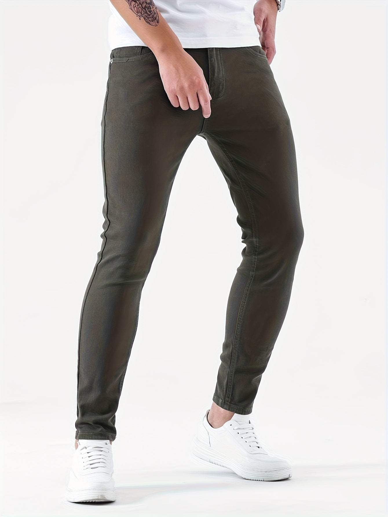 Slim Fit Chic Jeans, Men's Casual Street Style All Match Stretch Denim Pants With Pockets