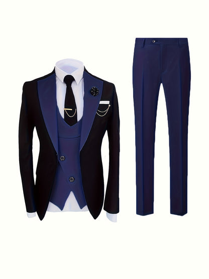 Men's 3-Piece Polyester Suit with Vest and Trousers