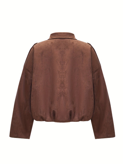 Կանացի ռետրո մոտոցիկլետային բաճկոն՝ օձիքով ձմեռային վերարկու՝ սպիտակ ժապավենով, շագանակագույն մոտոցիկլետային վերնազգեստ, լվացքի մեքենայով լվացվող, չձգվող քամուց պաշտպանիչ՝ աշնանային/ձմեռային, առօրյա և մոտոցիկլետ վարելու համար (միագույն)