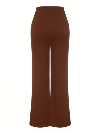 Women's Wide-Leg Casual Trousers with Side Stripe and Button Detail