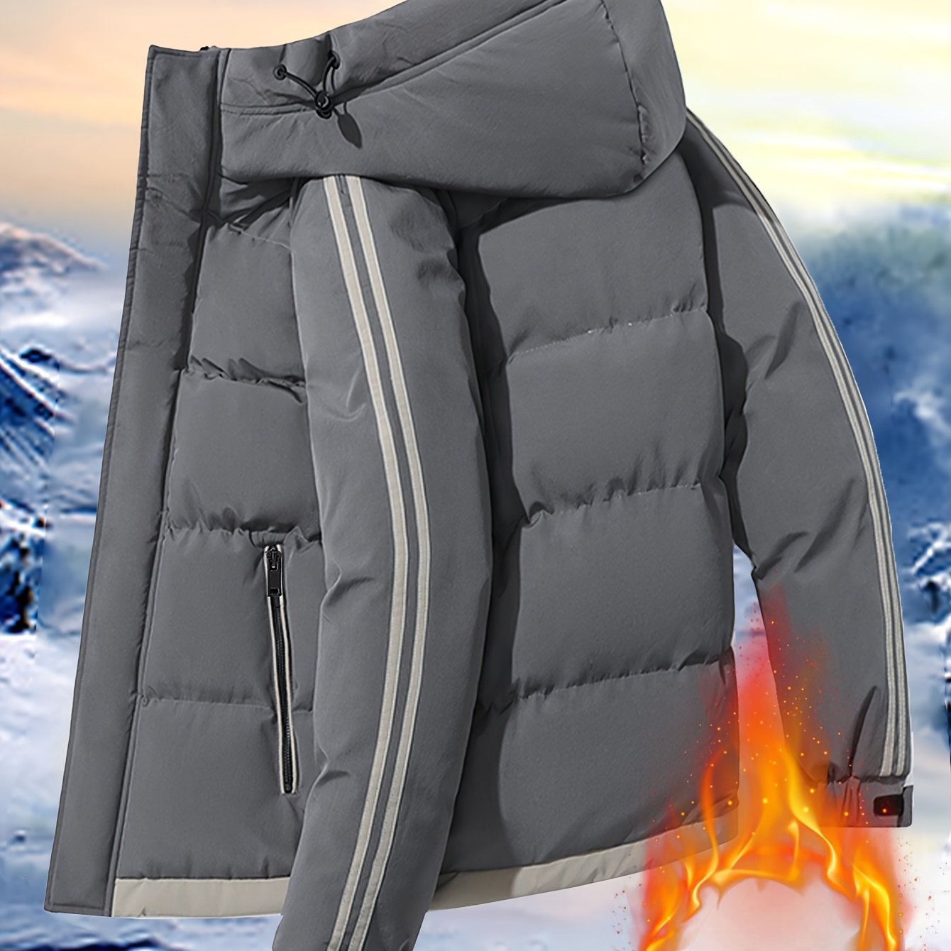 Men'S Heavyweight Winter Hooded Jacket - Thermal Insulated Cold Weather Coat with Zipper Closure, Long Sleeve Outerwear for Hiking, Skiing, Thick, Hiking Gear, Sleek Design, Durable Construction, Outdoor Enthusiasts