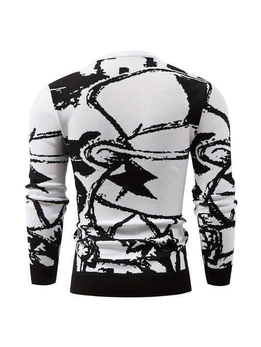 Temujin OBM Men's Fashion New Starry Sky Jacquard Contrast Knit Long Sleeve Pullover Sweater