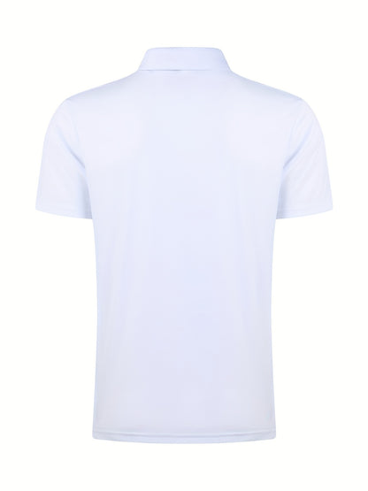 [Golf Apparel] Men's Classic White Shirt - Casual Summer Style with Short Sleeves, Zipper Collar, and Stretch Polyester Fabric - Perfect for Streetwear & Golf