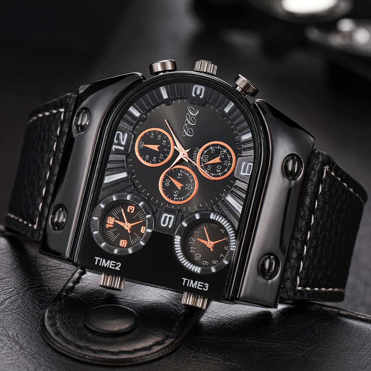 Men's Fashion Digital Dial Large Face Business Trend Quartz Watch + Bracelet Set, 4pcs Set (Watch Box Not Included)
