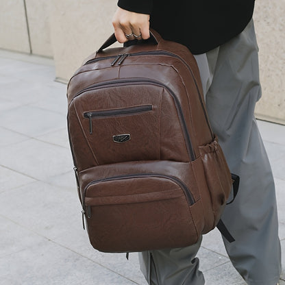 Men's Vintage PU Large Capacity Multi-Pocket Backpack, Casual Commuter Travel Backpack - ayq