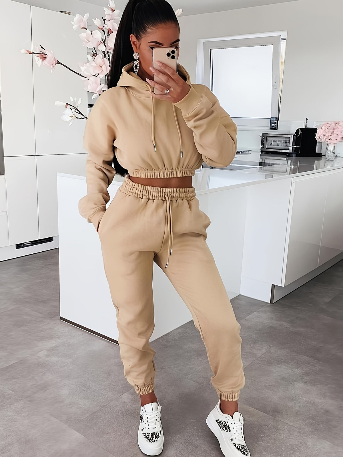 Women's Casual Hooded Sweatshirt & Drawstring Pants Set for Fall/Winte - ayq