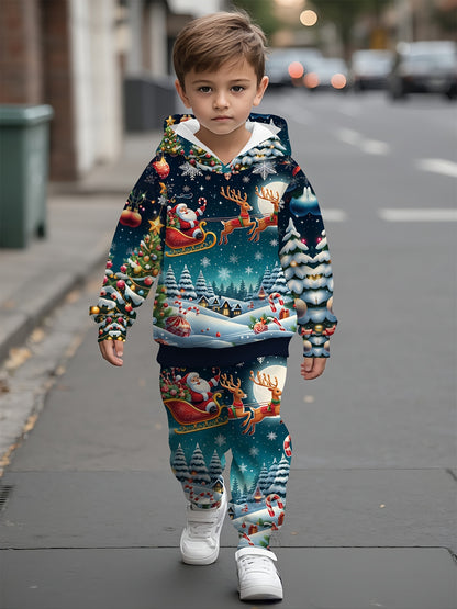 2pcs Boys' Christmas Outfit Set with Snowman & Gingerbread for Man Print Hooded Sweatsuit & Snowflake Pants - Cozy Winter Clothes for to 5 Years, Machine Washable Soft Fabric, Ideal Christmas Gift for Boys (Winter Party & Cas