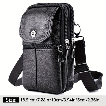 1pc Genuine Leather Cowhide Men's Waist Bag, Multi-Functional Zippered Phone Pouch with Adjustable Strap and Spacious Compartments for Work & Daily Use, Casual Style Top Layer Leather Fanny Pack