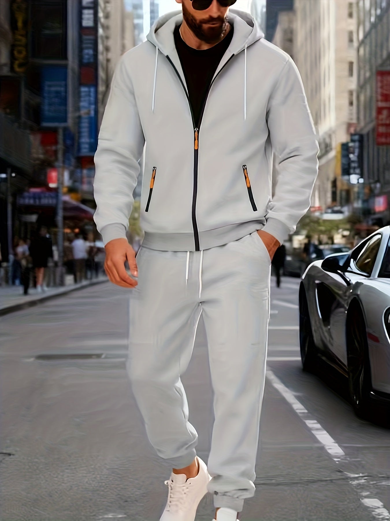 Men's Fashion Casual Sportswear Set with Cardigan, Multi-Pocket Decorative Sweatshirt, Hooded Top and Bottoms