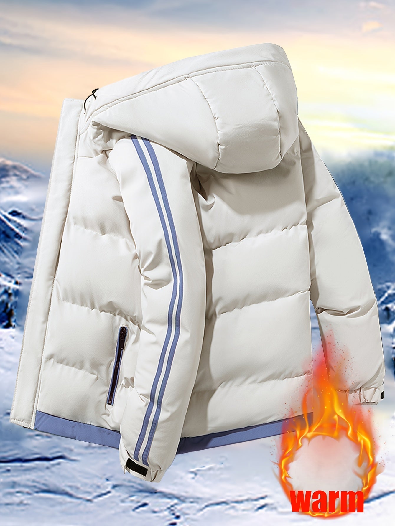 Men'S Heavyweight Winter Hooded Jacket - Thermal Insulated Cold Weather Coat with Zipper Closure, Long Sleeve Outerwear for Hiking, Skiing, Thick, Hiking Gear, Sleek Design, Durable Construction, Outdoor Enthusiasts