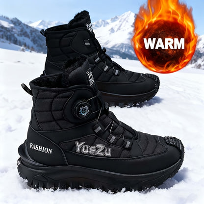 Men's -Lined Snow Boots, Winter Warm Work Boots, Wear-Resistant Outsole Anti-Slip Hiking Boots, Outdoor Trekking Boots, Tactical Work Boots, Gear Pattern Anti-Slip Sole, Snow Mountain Hiking Boots, Professional Outdoor Polar