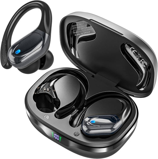 Wireless Earbuds Bluetooth Headphones 80Hrs Playback Ear Buds Power Display with Noise Canceling Mic Headsets for Sports/Workout/Running Black