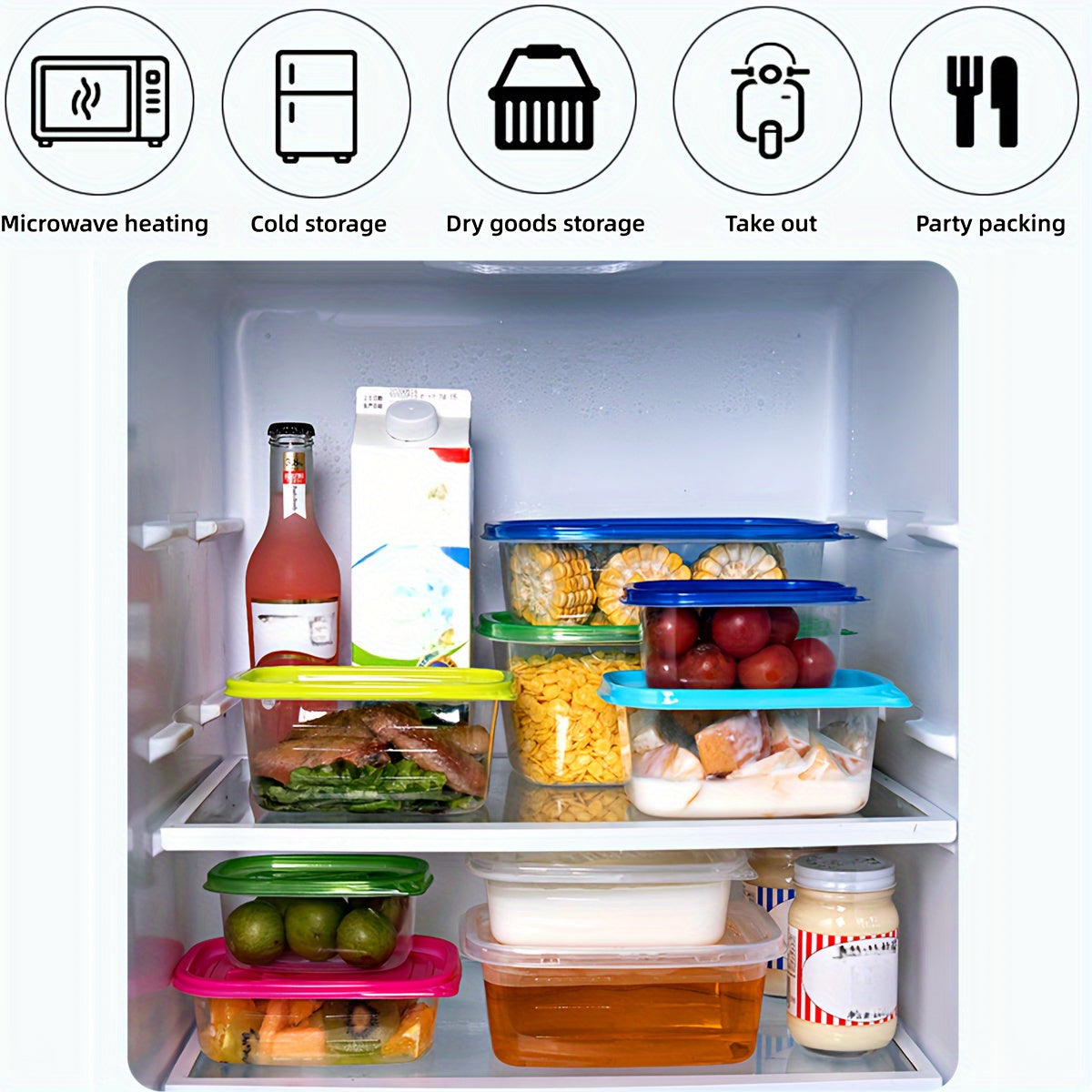 10pcs Clear Plastic Food Storage Containers with Blue Lids - Stackable, Reusable, Perfect for Kitchen Organization - Ideal for Grains, Meats, Fruits, Vegetables - Dishwasher & Microwave Safe