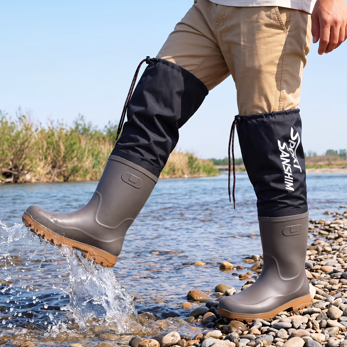 Men's Over-the-Knee PVC Rain Boots with Drawstring Cuff
