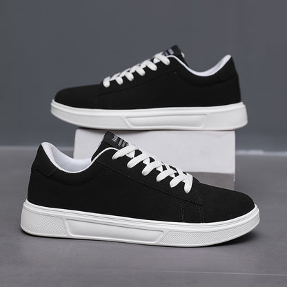 Men's Trendy Solid Skate Shoes, Comfy Non Slip Casual Lace Up Sneakers For Men's Outdoor Activities