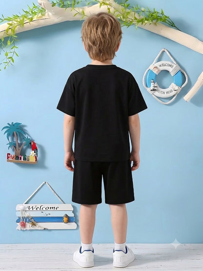 Boys' Casual Sports Set with Mountain Print, Polyester, Ages 7-12