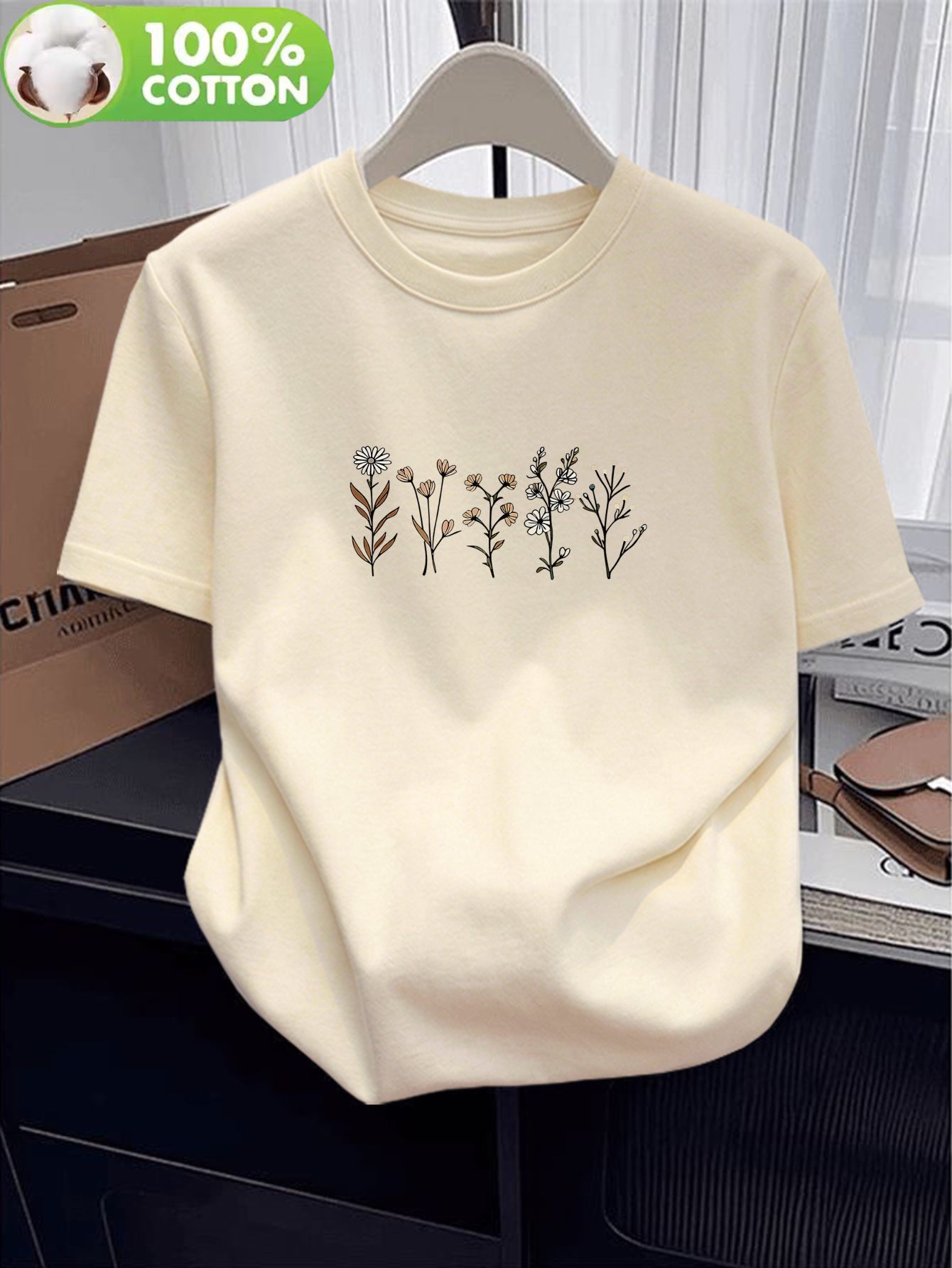 Women's Cotton Casual T-Shirt with Alphabet Pattern, Summer Fit
