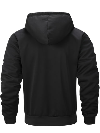 Men'S Cozy Fleece-Lined Hooded Jacket with "LA" Lettering - & Yellow Color Block, Zip-Up Casual Outerwear, Long Sleeves, Pockets, Perfect for Fall & Winter, Casual Winter Wear | Hooded Jacket | Zippered Jacket