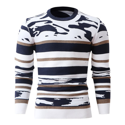 Timur OBM Men'S Fashion Original High-End Trendy Jacquard Knit Crew Neck Pullover