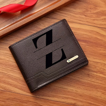 1pc Men's Business Style Faux Leather Wallet, Customizable Text and Initials, Solid Color Faux Leather with Contrast Accents, Compact Short Bifold Design for Easy Carrying - Perfect Birthday Gift for Boyfriend and Father, Per