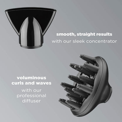 INFINITIPRO by CONAIR Hair Dryer with Diffuser | AC Motor Pro Hair Dryer with Ceramic Technology | Includes Diffuser and Concentrator | Black | Packaging May Vary