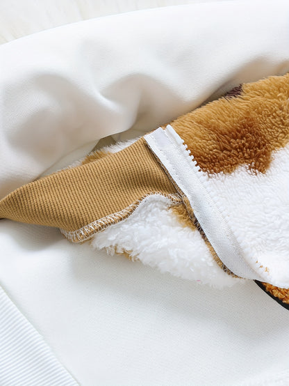 3pcs Boys' Cozy Fleece-Lined Hooded Zip-Up Jacket & Pants Set - Cute Bear Print, Long Sleeve, Warm Winter Outfit with Pockets, Casual Playwear for Toddlers & Youngsters, for Outdoor