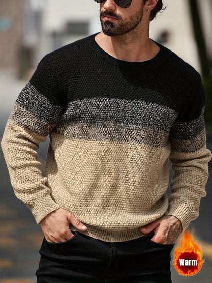 Տղամարդու ձմեռային գրադիենտային գունային բլոկներով տրիկոտաժե սվիտեր - ազատ չափի ոճի օմբրե խառնուրդ (տաք կլոր վզով սվիտեր)՝ ցուրտ եղանակի, առօրյա և էլեգանտ առօրյա հագուստների համար - անթափանցիկ ազատ չափի վերնաշապիկ